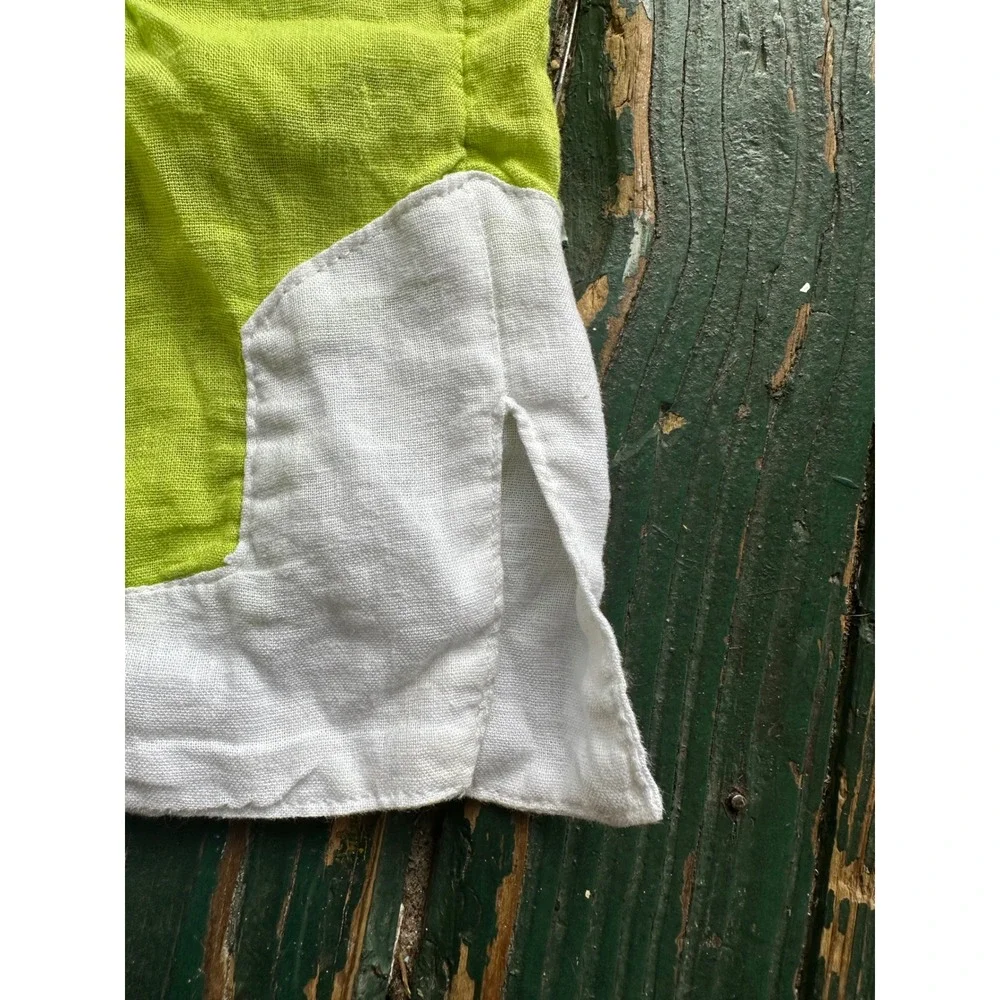 Haute Hippie Style Linen Blend Lime Green White Crop Top Shorts Set XL